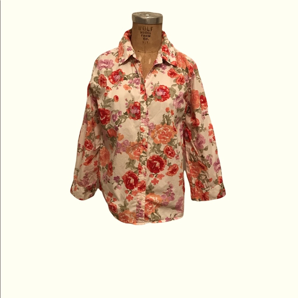 Crazy Horse Floral Button down 3/4 Sleeve Top